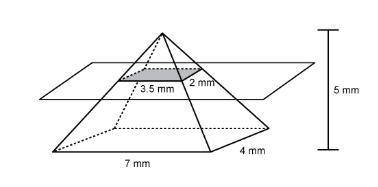 *76 POINTS* A slice is made parallel to the base of a right rectangular pyramid, as shown. What is t