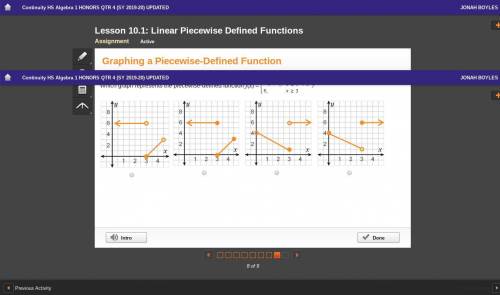 Which graph represents the piecewise-defined function f(x) see attachment