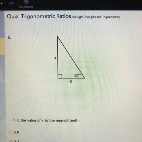 Find the value of x to the nearest tenth. 5.0 3.3 9.2 2.9