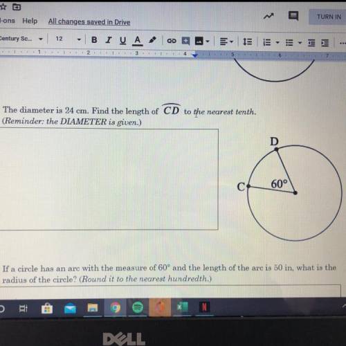 2. The diameter is 24 cm. Find the length of CD to the nearest tenth  (Reminder: the DIAMETER is giv