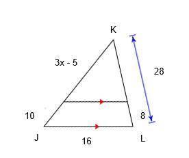 For ΔJKL use the Triangle Proportionality Theorem to solve for x.After you have solved for x, what i