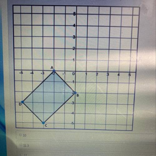 Find the perimeter of the following shape,rounded to the nearest tenth Options: A.10 B.11.3 C.12 D.1