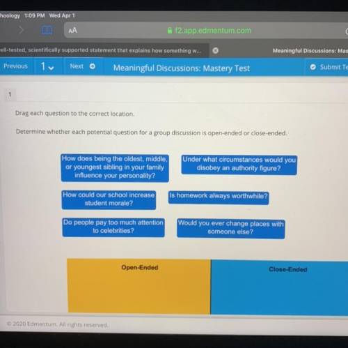 Drag each question to the correct location. Determine whether each potential question for a group di