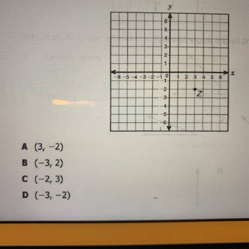 What are the coordinates of point z? A. (3,-2) B. (-3,2) C. (-2,3) D. (-3, -2)