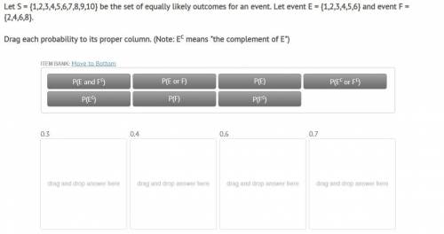 Let S = {1,2,3,4,5,6,7,8,9,10} be the set of equally likely outcomes for an event. Let event E = {1,