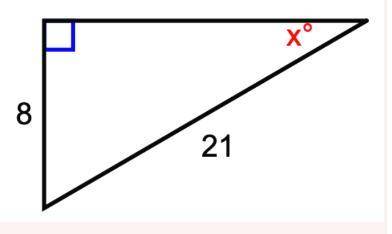 Solve for the angle, x. Round to the nearest tenth A. 22.4 B. 67.6 C. 20.9 D. 69.1