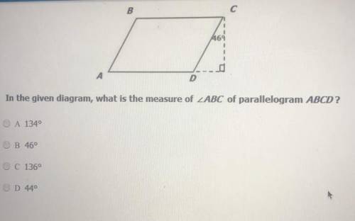 In the given diagram, what is the measure of ∠ABC of parallelogram ABCD?