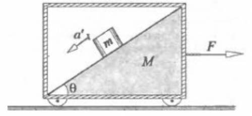 The car in the figure, M = 19kg is subjected to an F = 100N horizontal constant. A block m = 1kg, sl