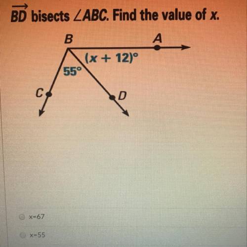 Answer choices are 67, 55, 43, and 12.