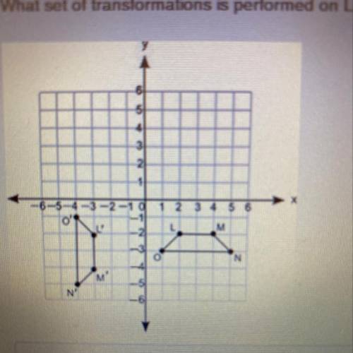 Polygons LMNO and L'M'N'O' are shown on the following coordinate grid: What set of transformations i