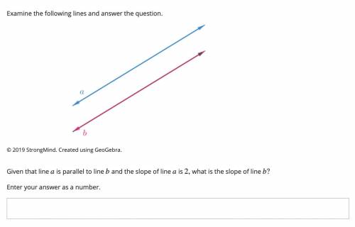 1) Please help. Given that line a is parallel to line b and the slope of line a is 2 ,what is the sl