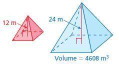 The solids are similar. Find the volume V of the red solid. volume = 4608. height = 24