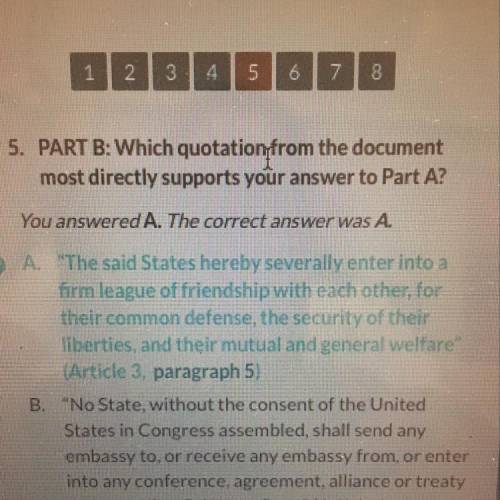 Part B: Which quotation from the document most directly supports your answer to part A?  [again not