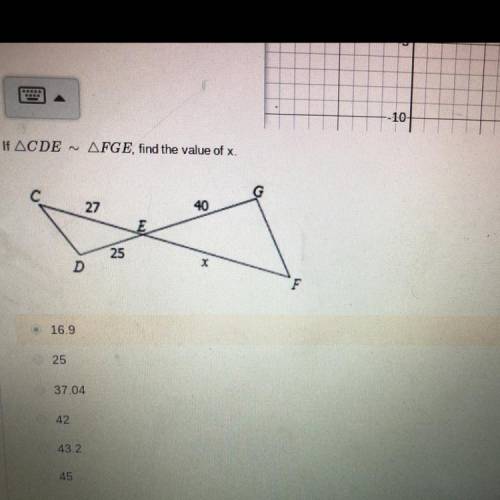 If CDE~FGE, fund the value of x. (the answer is not 16.9, that is incorrect) please answer fast!!