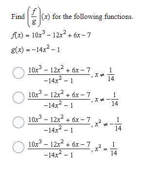 I WILL GIVE BRIANLIEST WHOEVER ANSWER!! 17. Find (f/g)(X) for the following functions.