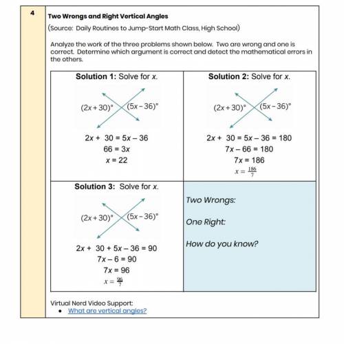 Two wrongs and One right: vertical angles. Please help only 2-3 questions