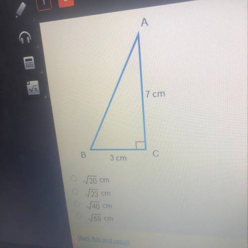 ACLive 2 2 5 6 7 8 9 10 What is the length of the hypotenuse of the triangle?