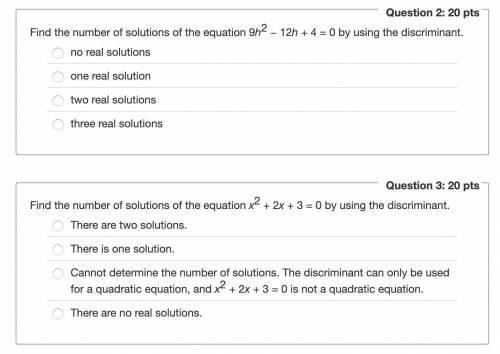 Find the number of solutions of the equation 5t2 + 3t − 7 = 0 by using the discriminant.