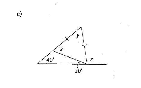 Determine the measure of x, y, zj