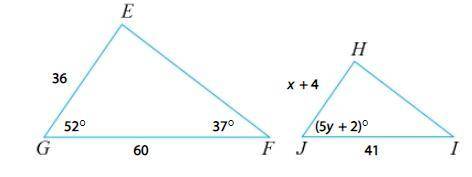 Triangle FEG is similar to triangle IHJ. Find the value of x.