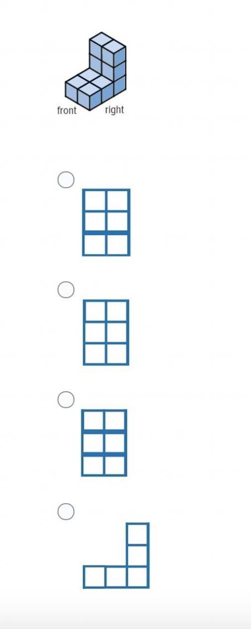 Determine the correct view for the model. Which of the following is the front view of the model?