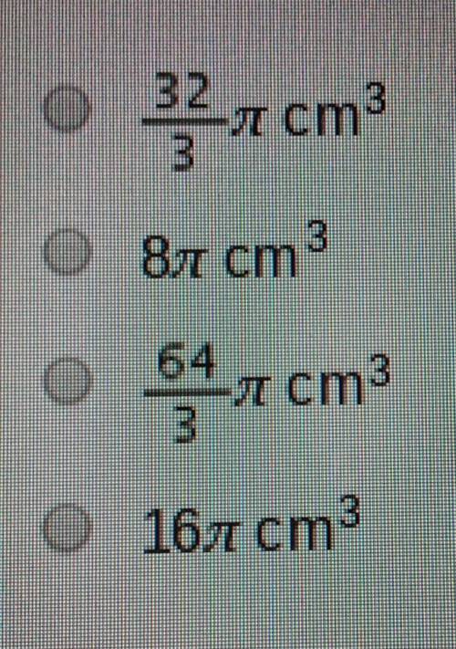 The diameter of sphere is 4 centimeters. Which represents the volume of the sphere?