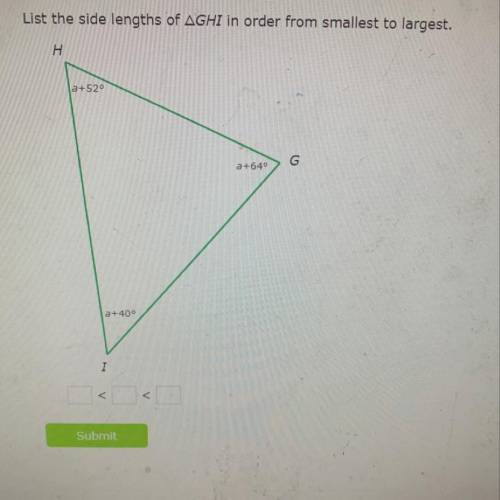 List the side lengths of triangle Ghi in order from smallest to largest