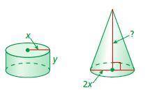 The cylinder and the cone have the same volume. What is the height of the cone?