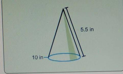 What is the lateral surface area of this cone?A). 26.15 sq inB). 26.50 sq inC). 27.00 sq inD). 27.50
