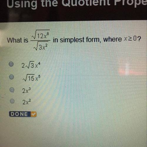 What is sqrt 12x^8/sqrt 3x^2