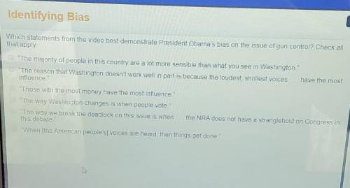 Which statements from the video best demonstrate President Obama's bias on the issue of gun control?