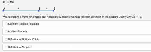 Collinear points A, E and B where AE equals 6 and EB equals 4 Kyle is creating a frame for a model c