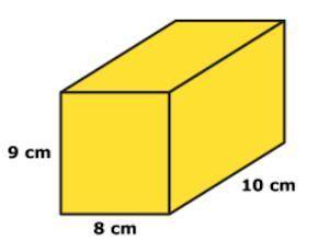 Vicky has a collection of identical rectangular prisms, each with dimensions of 9 centimeters (cm) b
