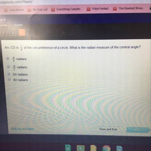 Arc CD is – of the circumference of a circle. What is the radian measure of the central angle? 0 0 r