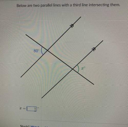 Below are two parallel lines with a third line intersecting them.  (pls hurry)