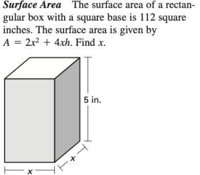 The surface area of a rectangular box with a square base is 112 square inches. The surface area is g