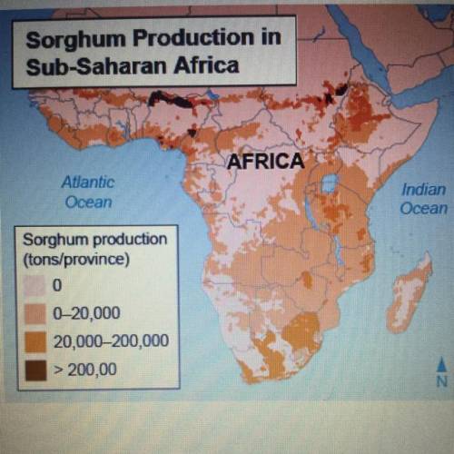 Which conclusion about sorghum farming is supported by the information presented in the map? O Sorgh