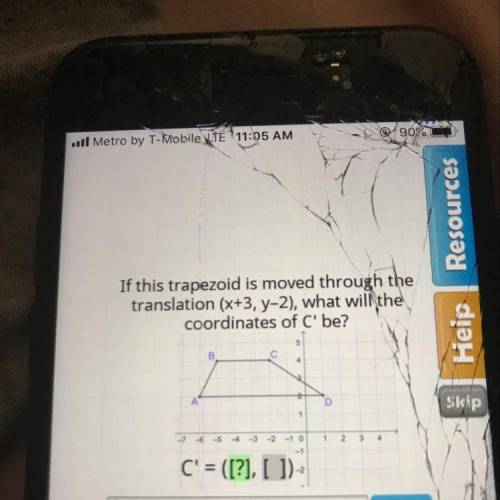 If this trapezoid is moved through the translation (x+3,y-2), what will be the coordinates of c