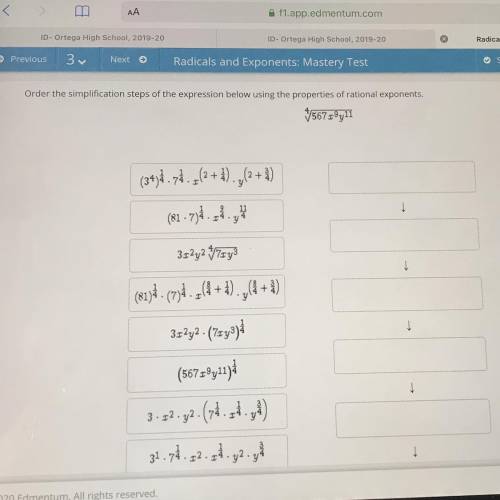 What are the simplification steps of the expression below using the properties of rational exponents