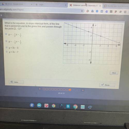 What is the equation, in slope-intercept form, of the line that is perpendicular to the given line a