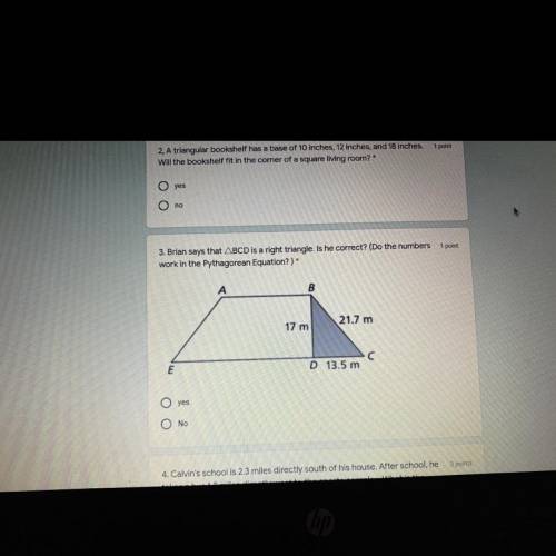 Brian says that ABCD is a right triangle. Is he correct? (Do the numbers 1 point work in the Pythago