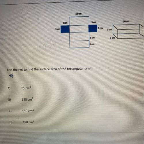 Use the net to find the surface area of the rectangular prism. 120 cm 150 cm 190 cm2