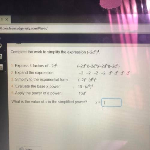 What is the value of x in the expresssion (-2d^5)^4