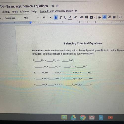 Balancing chemical equations