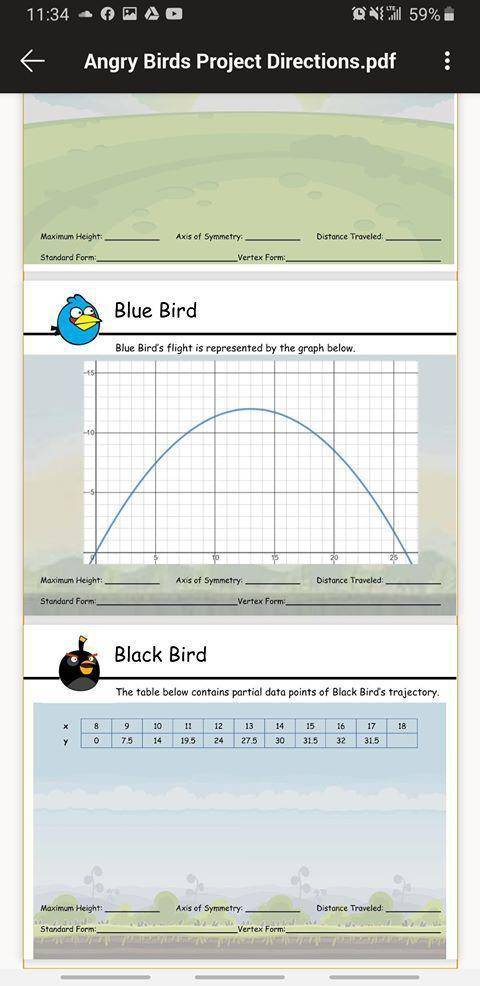 Blue birds graphs is shown. 1)What is the maximum height of BLUE bird (in yards)? 2)What is the axis