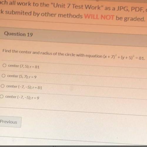 Find the center and radius of the circle with equation (x+7)^2 + (y+5)^2 = 81