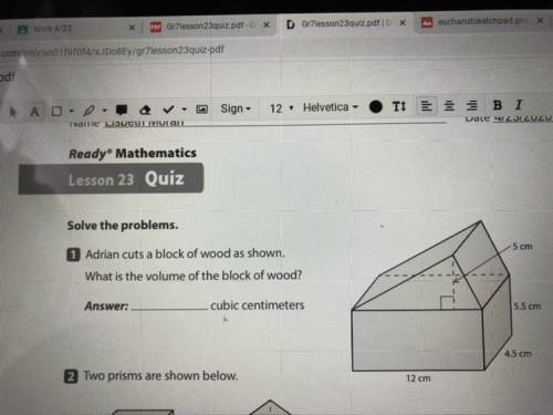 Adrian cuts a block of wood as shown. What is the volume of the block of wood?