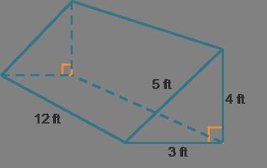 The area of each triangular base is: A = 1/2(b)(h) A = 1/2(3)(4) A = ft2 There are two bases, so tot