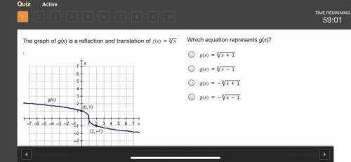 The graph of g(x) is a reflection and translation of f (x) = RootIndex 3 StartRoot x EndRoot. Which