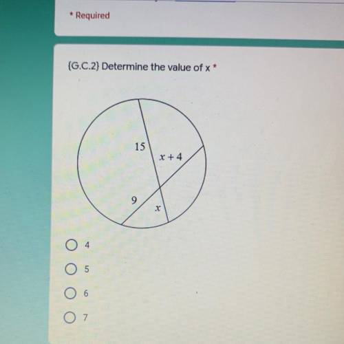 Determine the value of x a.4 b.5 c.6 d.7